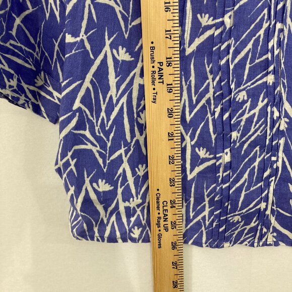 Liz Claiborne size Large Purple White Abstract 100% Linen 3/4 Sleeve Button Down - Picture 6 of 11